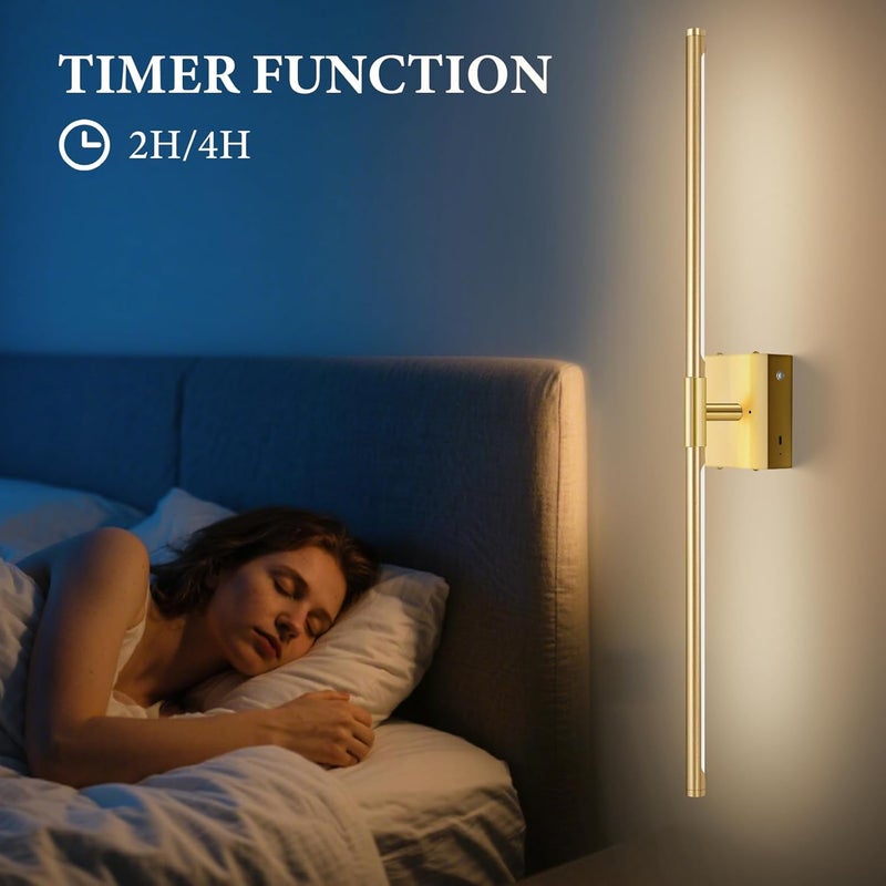 SAIMAND Wall Sconces Set of Two Battery Operated, Wireless USB Rechargeable Wall Lights with Remote, 8000mAh Dimmable LED 3 Color Dimmable Living Room for Bedroom,Hallway,Picture Lamp(30in Gold) - Image 5